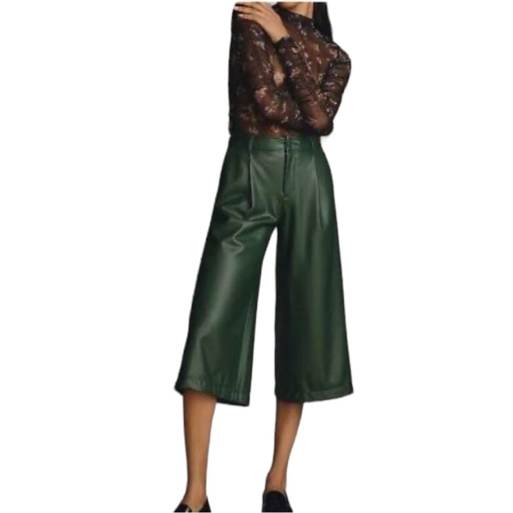 Anthropologie faux Leather High Waist Wide Leg Crop Pants Size 2 petite